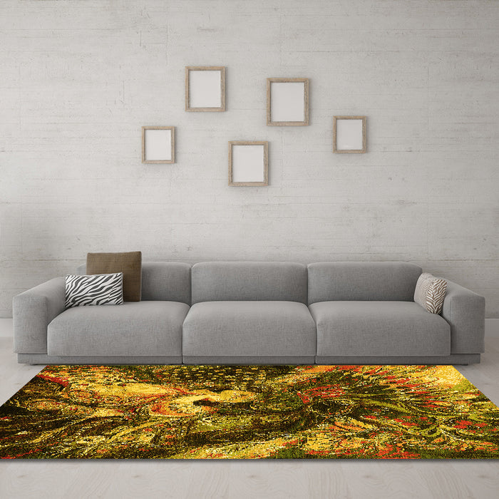 Machine Washable Oriental Yellow Industrial Rug in a Living Room, wshurb2124yw