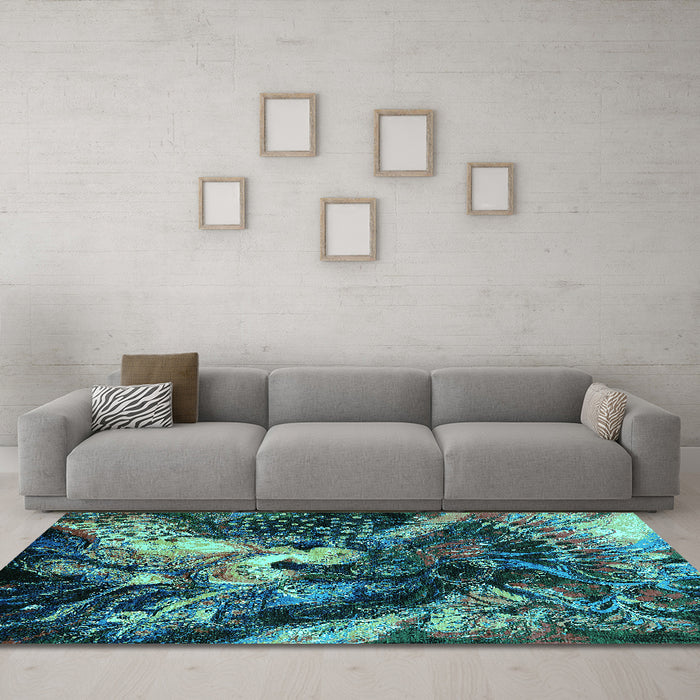 Machine Washable Oriental Turquoise Industrial Area Rugs in a Living Room,, wshurb2124turq