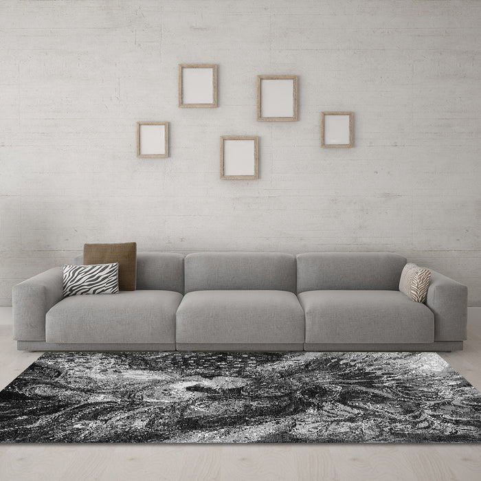 Machine Washable Oriental Gray Industrial Rug in a Living Room,, wshurb2124gry