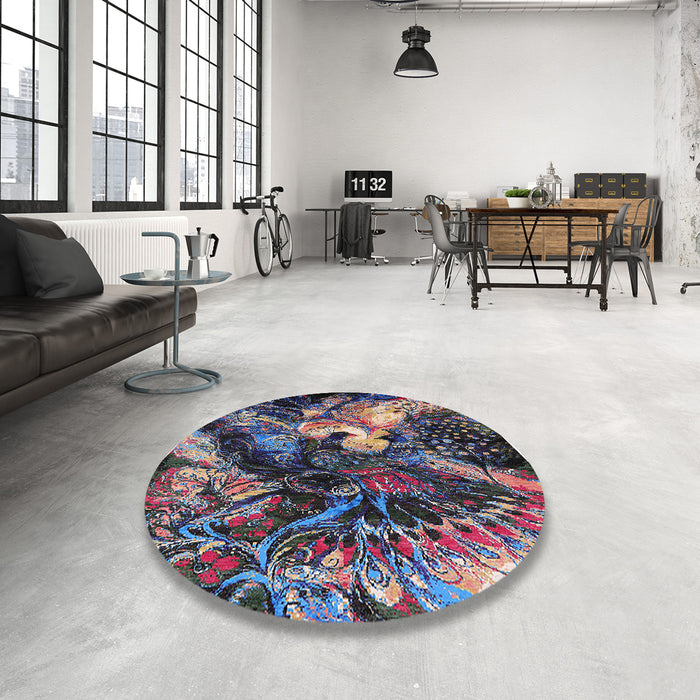 Round Machine Washable Industrial Modern Purple Lily Purple Rug in a Office, wshurb2124