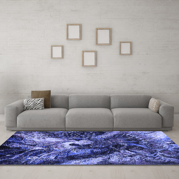 Machine Washable Oriental Blue Industrial Rug in a Living Room, wshurb2124blu