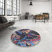 Round Mid-Century Modern Purple Lily Purple Oriental Rug in a Office, urb2124