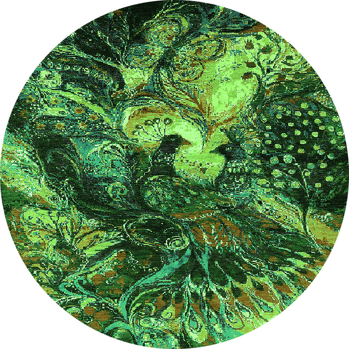 Round Oriental Green Industrial Rug, urb2124grn