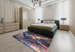 Mid-Century Modern Purple Lily Purple Oriental Rug in a Bedroom, urb2124