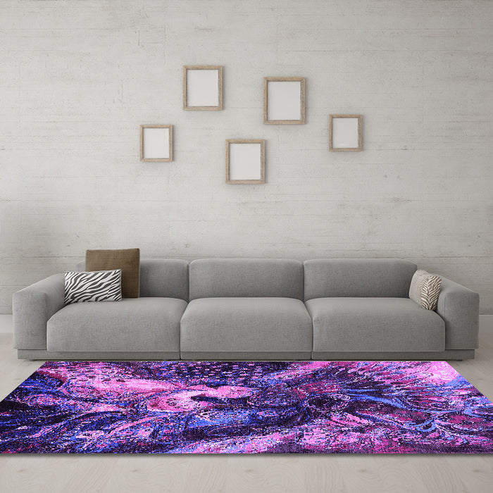 Machine Washable Oriental Purple Industrial Area Rugs in a Living Room, wshurb2124pur