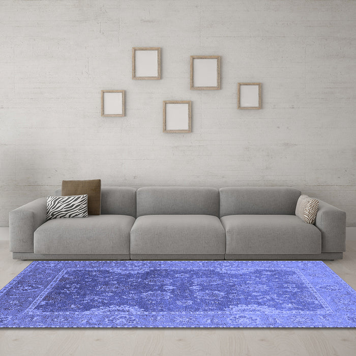 Machine Washable Oriental Blue Industrial Rug in a Living Room, wshurb2125blu