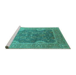 Sideview of Machine Washable Oriental Turquoise Industrial Area Rugs, wshurb2125turq