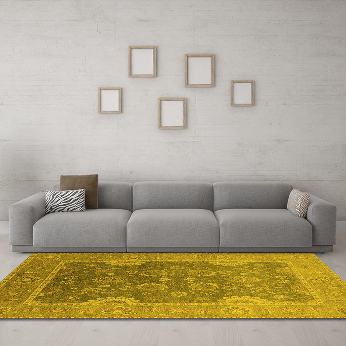 Machine Washable Oriental Yellow Industrial Rug in a Living Room, wshurb2125yw