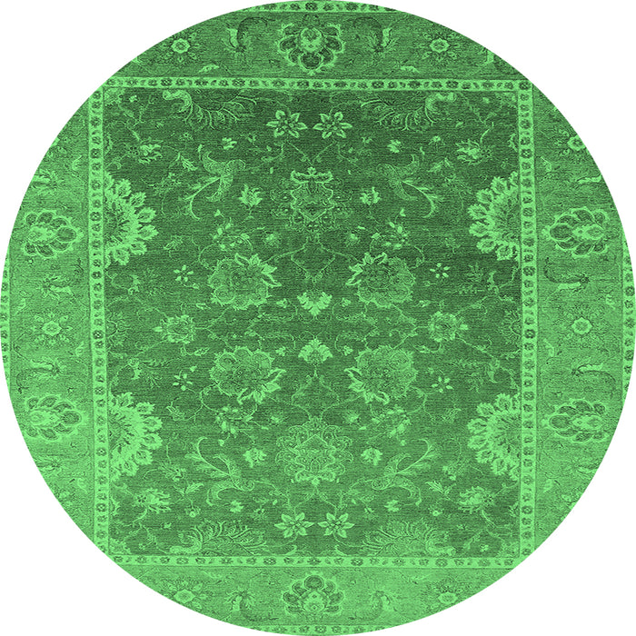 Round Oriental Emerald Green Industrial Rug, urb2125emgrn