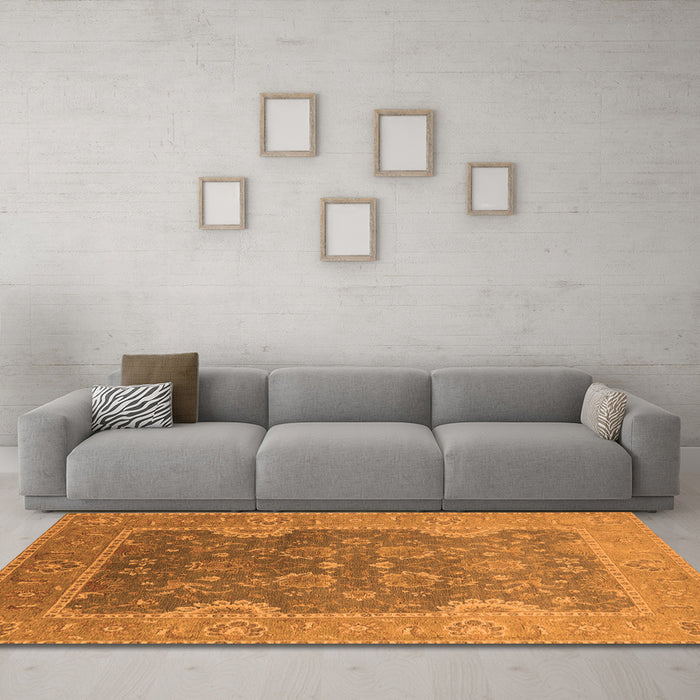 Machine Washable Oriental Orange Industrial Area Rugs in a Living Room, wshurb2125org
