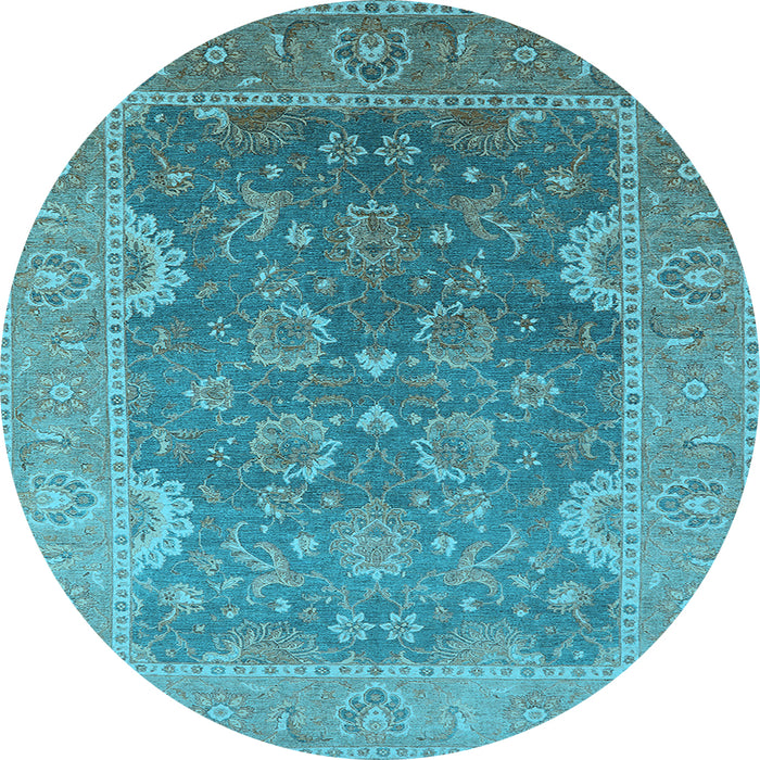 Round Machine Washable Oriental Light Blue Industrial Rug, wshurb2125lblu