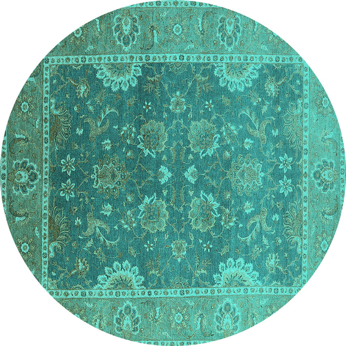 Round Oriental Turquoise Industrial Rug, urb2125turq