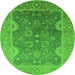 Round Machine Washable Oriental Green Industrial Area Rugs, wshurb2125grn