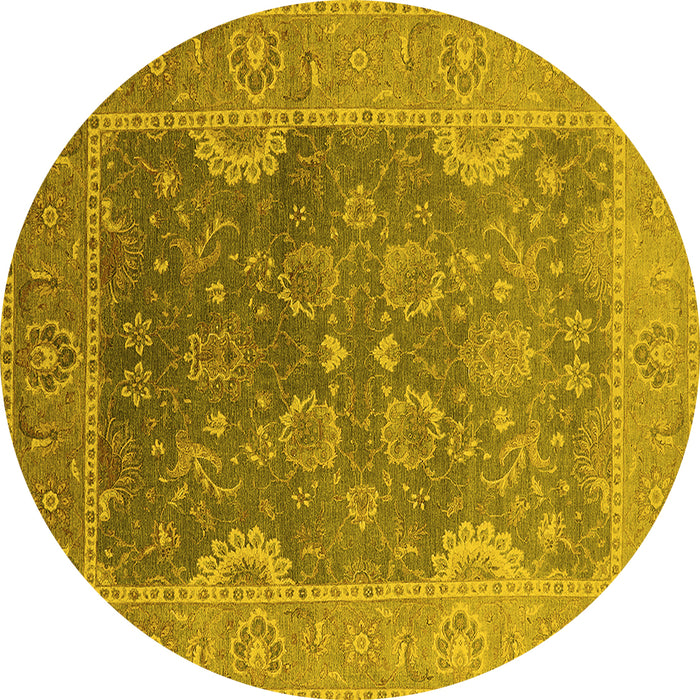 Round Machine Washable Oriental Yellow Industrial Rug, wshurb2125yw