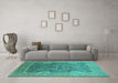 Machine Washable Oriental Turquoise Industrial Area Rugs in a Living Room,, wshurb2125turq