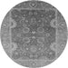 Round Machine Washable Oriental Gray Industrial Rug, wshurb2125gry