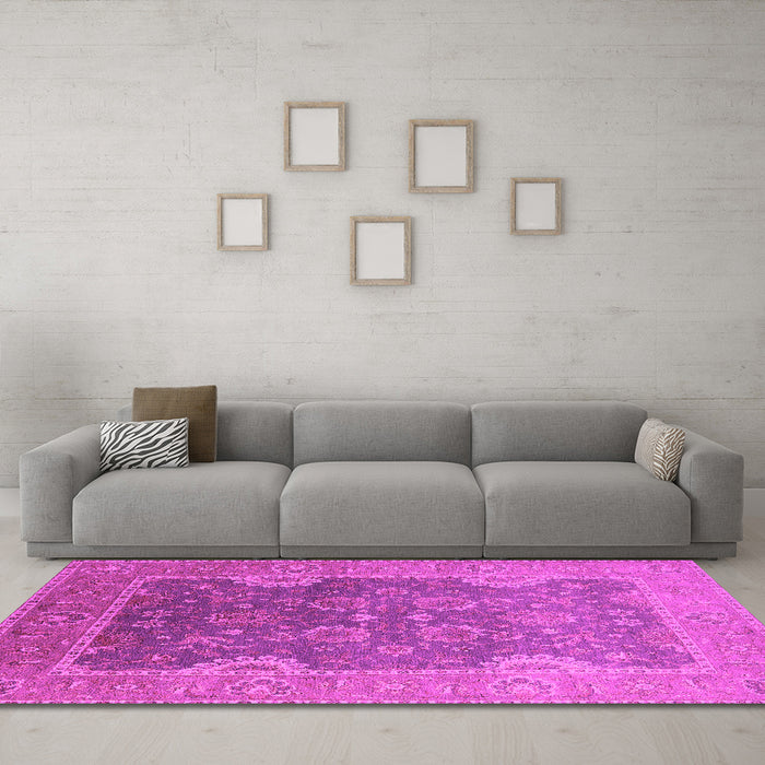Machine Washable Oriental Pink Industrial Rug in a Living Room, wshurb2125pnk