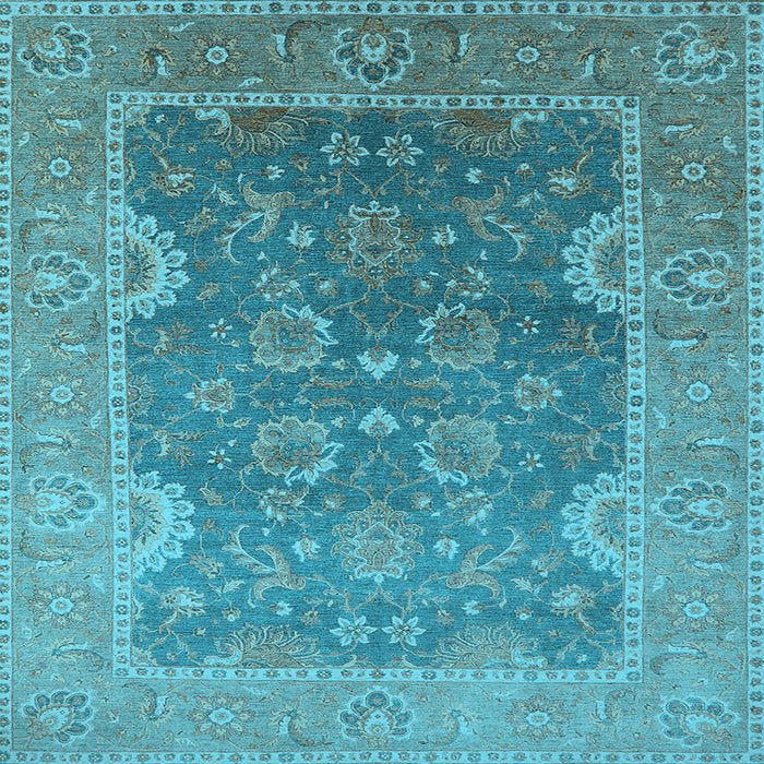 Square Machine Washable Oriental Light Blue Industrial Rug, wshurb2125lblu