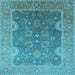 Square Machine Washable Oriental Light Blue Industrial Rug, wshurb2125lblu