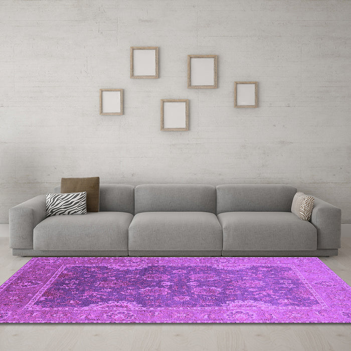 Machine Washable Oriental Purple Industrial Area Rugs in a Living Room, wshurb2125pur