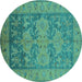 Round Machine Washable Oriental Turquoise Industrial Area Rugs, wshurb2126turq