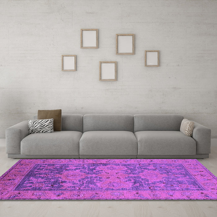 Machine Washable Oriental Purple Industrial Area Rugs in a Living Room, wshurb2126pur