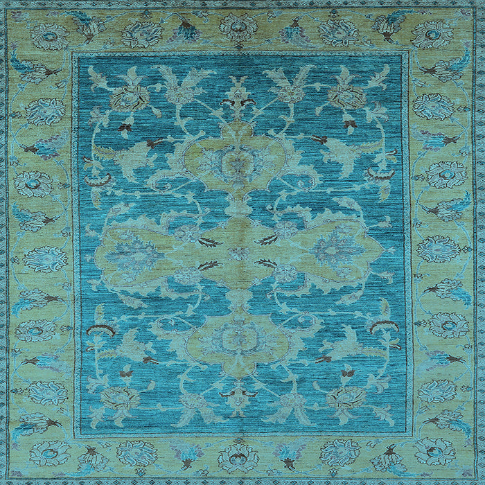 Square Machine Washable Oriental Light Blue Industrial Rug, wshurb2126lblu
