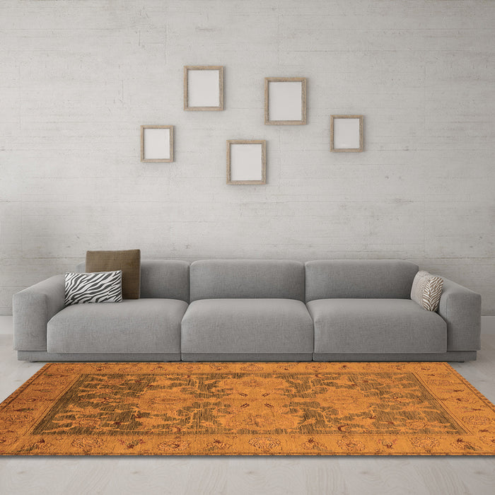 Machine Washable Oriental Orange Industrial Area Rugs in a Living Room, wshurb2126org