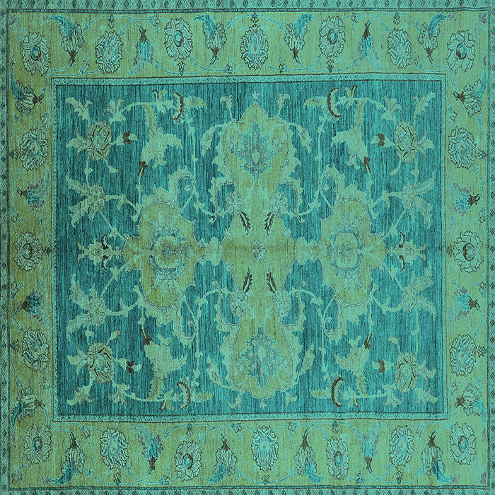 Square Machine Washable Oriental Turquoise Industrial Area Rugs, wshurb2126turq
