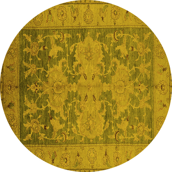 Round Machine Washable Oriental Yellow Industrial Rug, wshurb2126yw
