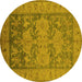 Round Machine Washable Oriental Yellow Industrial Rug, wshurb2126yw