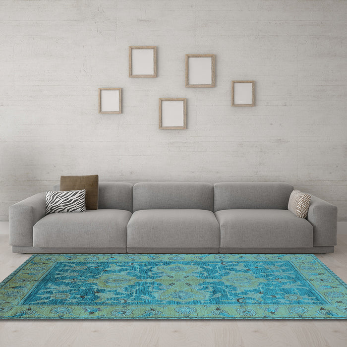 Machine Washable Oriental Light Blue Industrial Rug in a Living Room, wshurb2126lblu