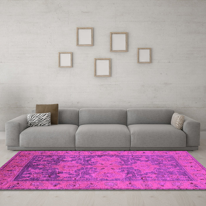 Machine Washable Oriental Pink Industrial Rug in a Living Room, wshurb2126pnk