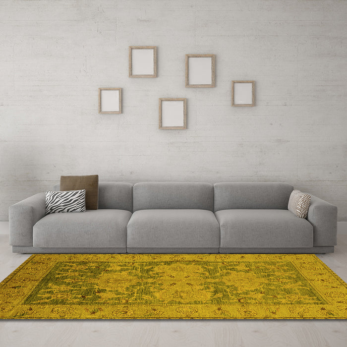 Machine Washable Oriental Yellow Industrial Rug in a Living Room, wshurb2126yw
