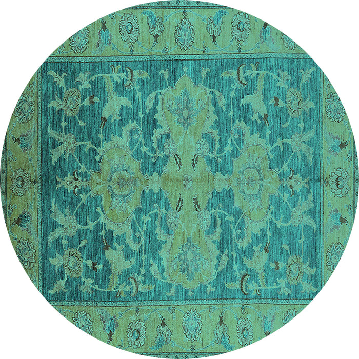 Round Oriental Turquoise Industrial Rug, urb2126turq