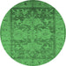 Round Oriental Emerald Green Industrial Rug, urb2126emgrn