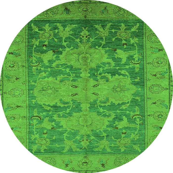 Round Machine Washable Oriental Green Industrial Area Rugs, wshurb2126grn