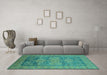 Machine Washable Oriental Turquoise Industrial Area Rugs in a Living Room,, wshurb2126turq