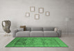 Machine Washable Oriental Emerald Green Industrial Area Rugs in a Living Room,, wshurb2126emgrn