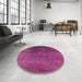 Round Mid-Century Modern Violet Red Pink Oriental Rug in a Office, urb2127