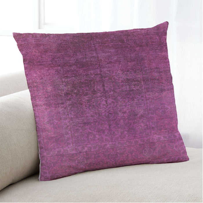Lifestyle Image of Mid-Century Modern Urban Square Medium Violet Red Pink Throw Pillow, 18 inch by 18 inch, pwurb2127