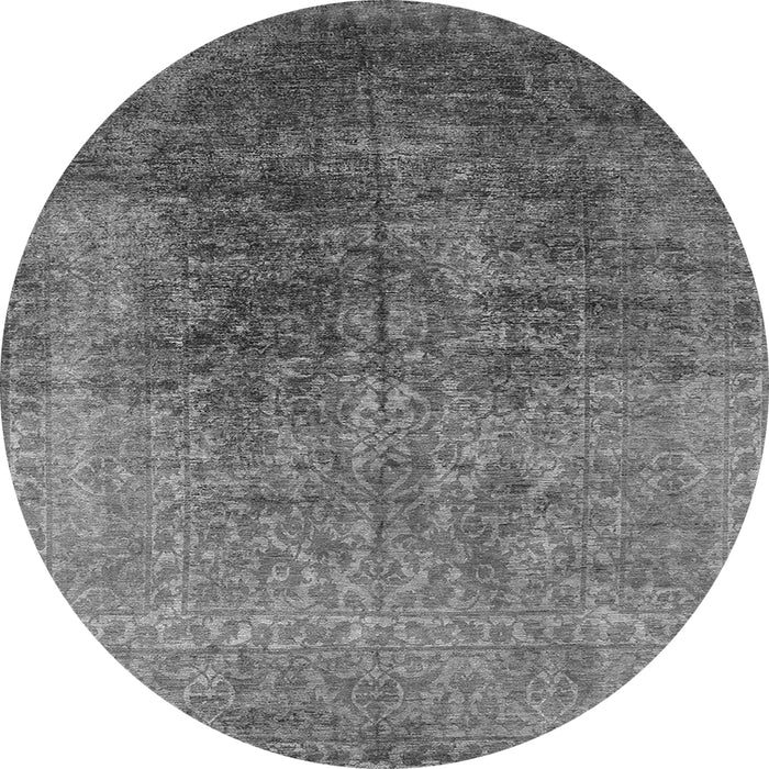 Round Machine Washable Oriental Gray Industrial Rug, wshurb2127gry