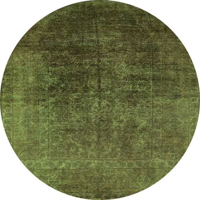Round Machine Washable Oriental Green Industrial Area Rugs, wshurb2127grn