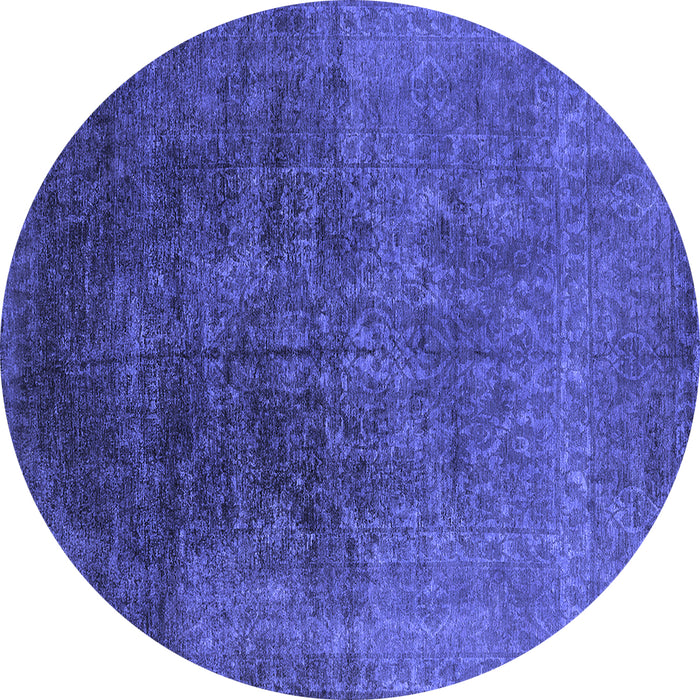 Round Machine Washable Oriental Blue Industrial Rug, wshurb2127blu