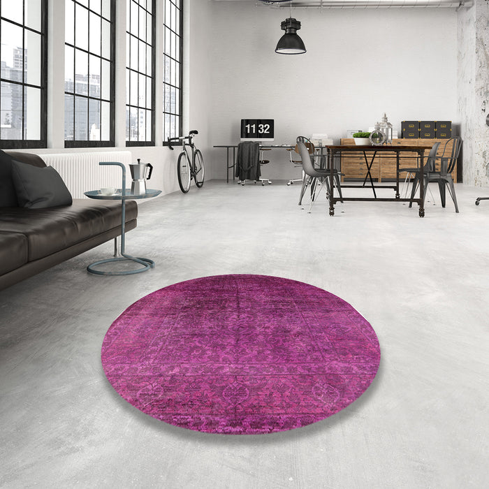 Round Machine Washable Industrial Modern Medium Violet Red Pink Rug in a Office, wshurb2127