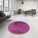 Round Machine Washable Industrial Modern Medium Violet Red Pink Rug in a Office, wshurb2127