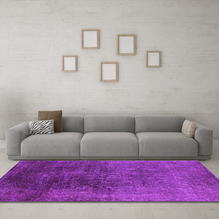 Machine Washable Oriental Purple Industrial Area Rugs in a Living Room, wshurb2127pur