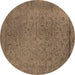 Round Machine Washable Oriental Brown Industrial Rug, wshurb2128brn