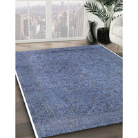 Mid-Century Modern Azure Blue Oriental Rug, urb2128