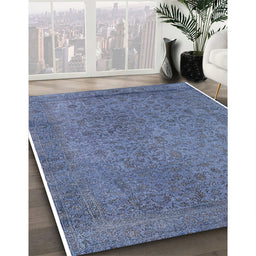 Mid-Century Modern Azure Blue Oriental Rug in Family Room, urb2128